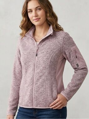 Bass Outdoor Full Zip Jacket Women’s Medium Pink Marled Fleece Lightweight
